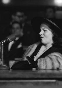 Virginia Hill testifies before the Kefauver Committee in the early 1950s. Courtesy of Getty Images.